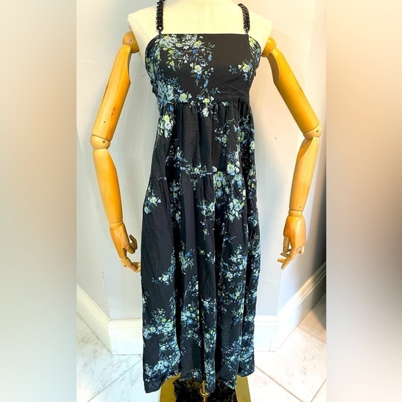 Les Reveries x Rent the Runway women’s 8 navy floral midi dress w/ chain straps - Picture 4 of 9
